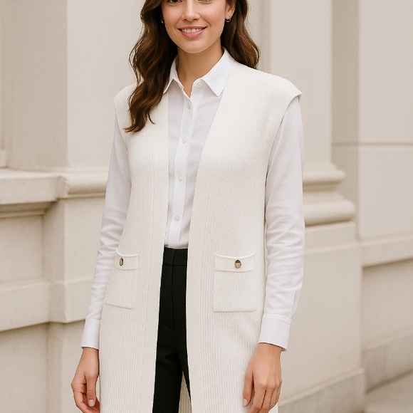 Elie Tahari Jackets & Blazers - Elie Tahari Long Sleeveless Vest Ivory White Size L NWT